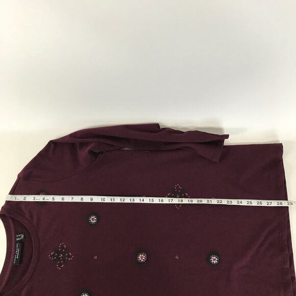 Susan Graver Weekend French Terry Embellished Top Women's Large Burgundy Holiday - Picture 8 of 12